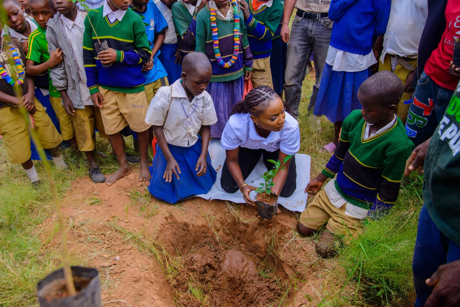 FRIDA AMANI COLLABORATED WITH CHILDREN TO PLANT TREES AT MPAMANTWA PRIMARY SCHOOL.